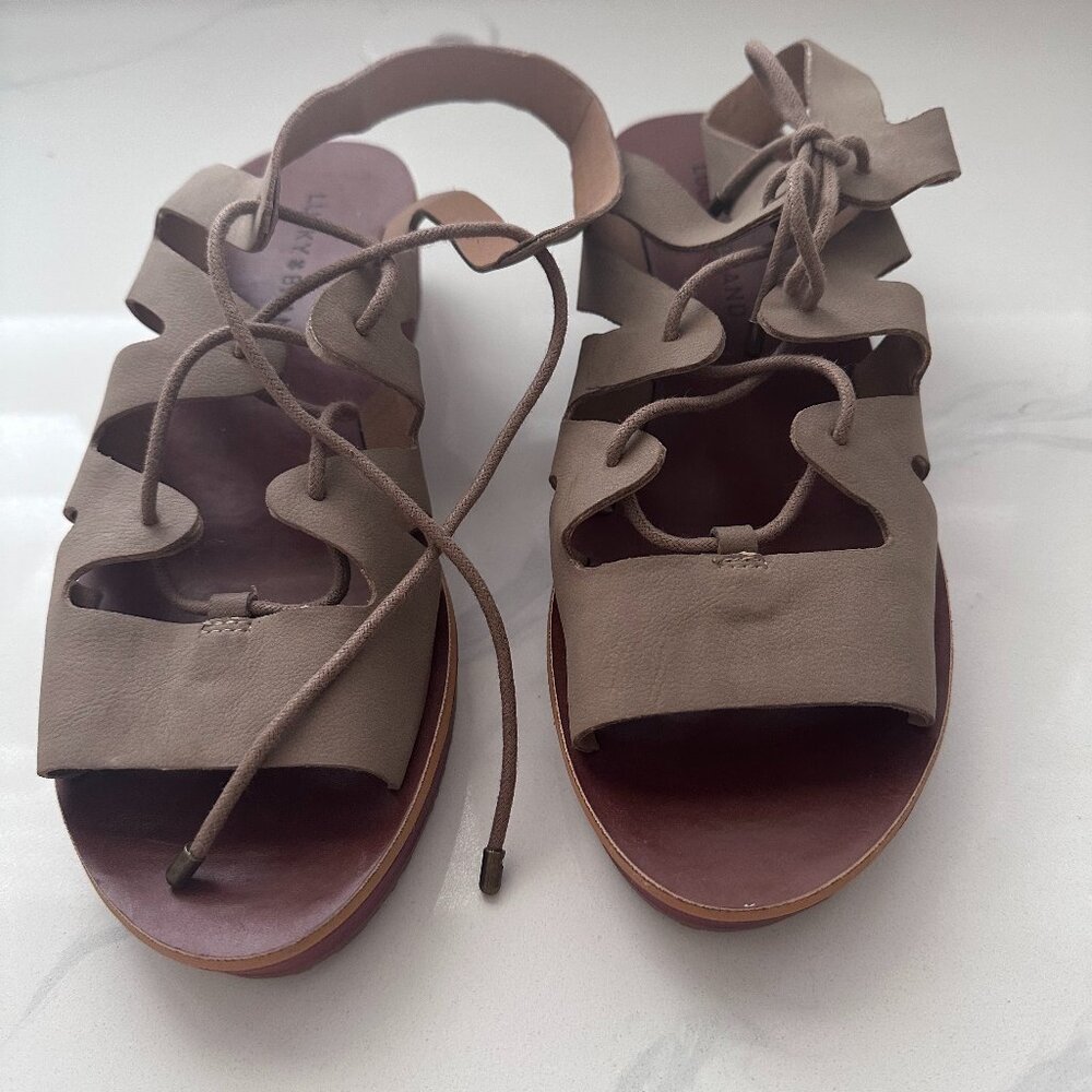 Lucky Brand Women's  Lace Up Wedge Sandals Tan Size 8